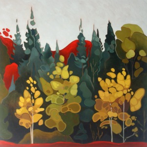Birches and Spruce, 36%22 x 36%22, Acrylic on Canvas, 2013